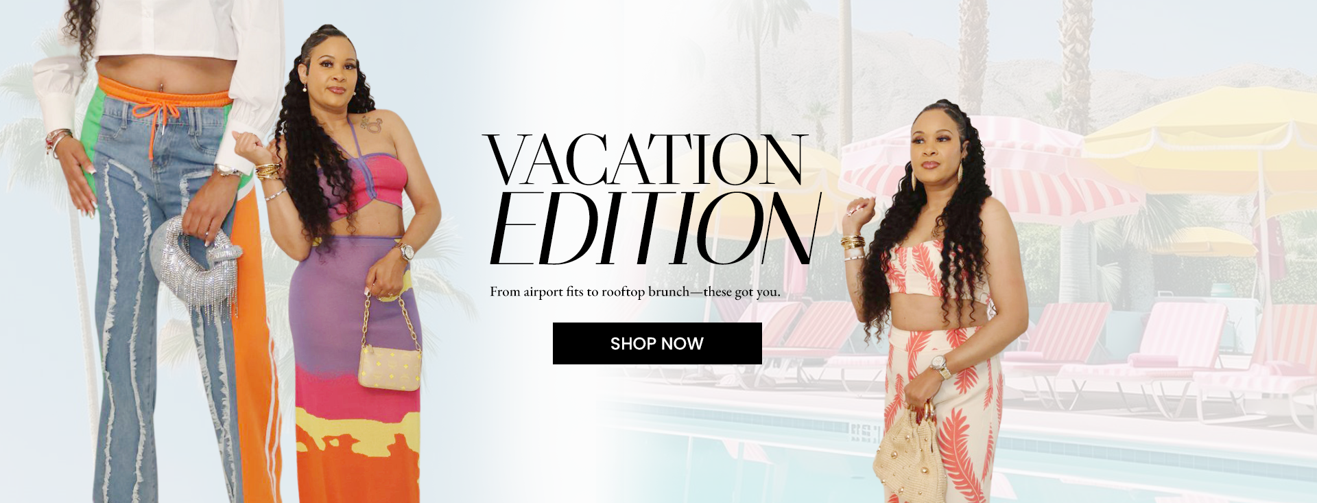 Best-selling women’s vacation outfits from Glammed by Tiffie, a Black-owned fashion boutique based in New Orleans. Shop two-piece sets, wide-leg pants, crop tops, and sexy matching skirts perfect for tropical trips, Miami, Jamaica, and girls’ getaways.